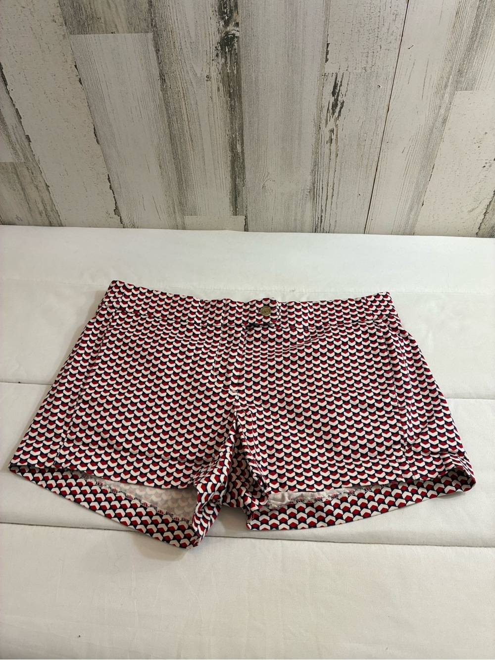 J. Crew Red and White Geometric Print Bermuda Shorts